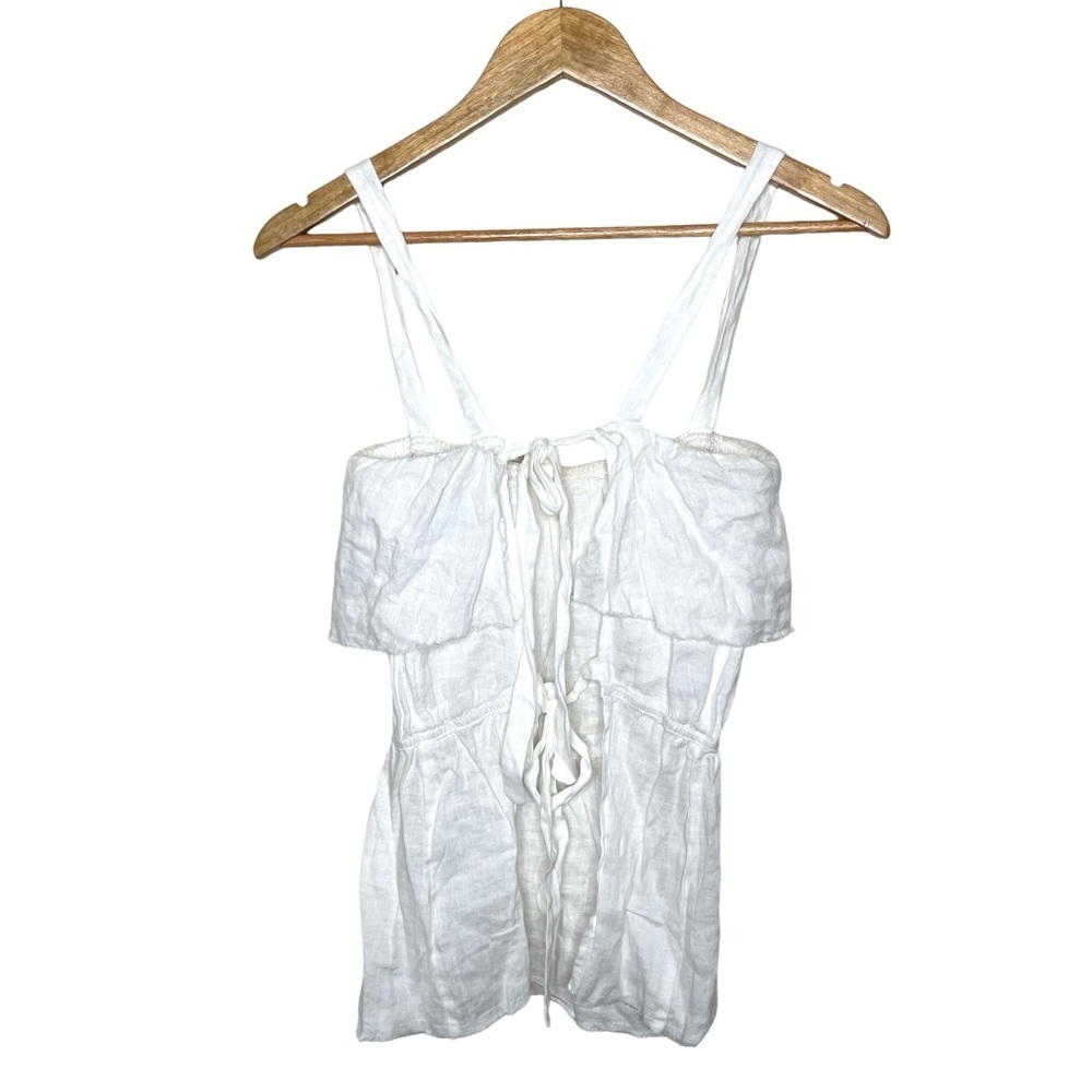 Reformation 100% Linen Ruffled Tie Back Top White Medium - Picture 11 of 12